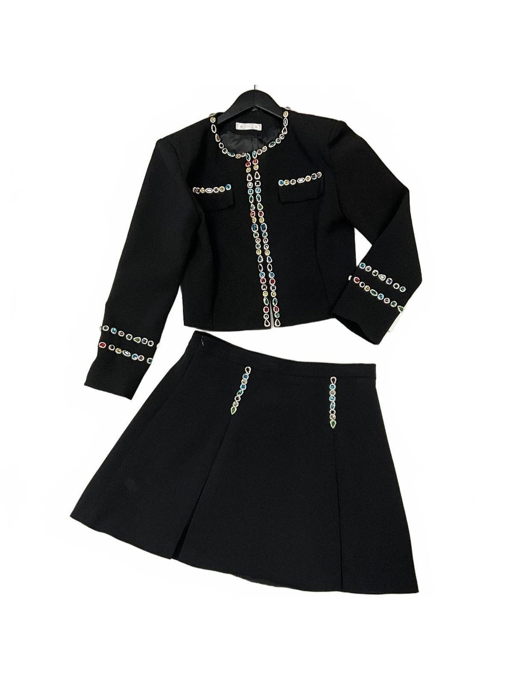 Multicolor Stone Jeweled Black 2pc A-line skirt set NWT